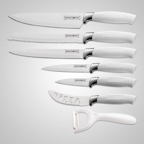 Royalty Line Steel WHITE Knife Set - 6 Piece Stainless + FREE BONUS (PEELER)