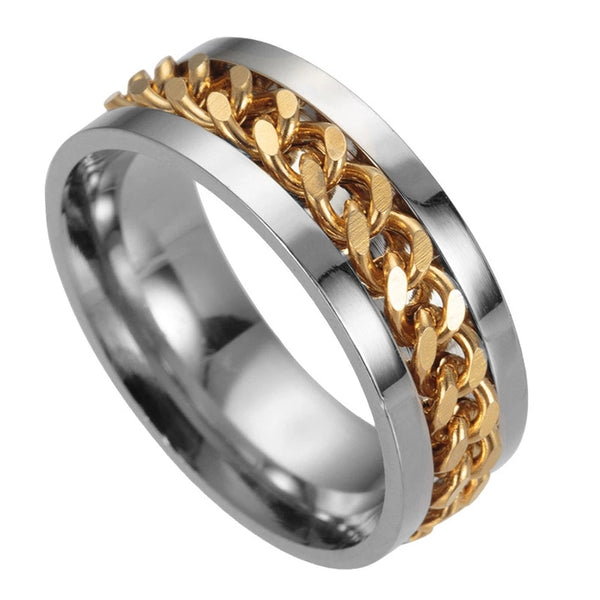 Men's Stainless Steel Chain Rings - Gold