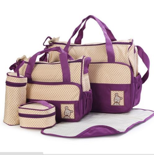 5pcs Baby Changing Diaper Nappy Bag - Purple
