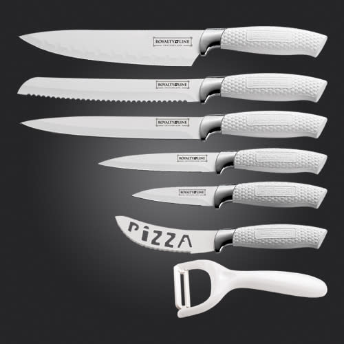 Royalty Line Steel WHITE Knife Set - 6 Piece Stainless + FREE BONUS (PEELER)