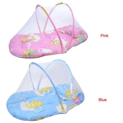 Baby Foldable Mattress & Pillow Net Bed  - Pink