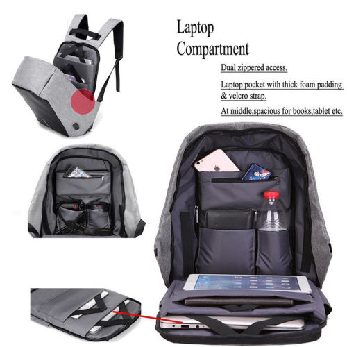 Mens Womens  Anti Theft Laptop Notebook Backpack + USB Charging Port (needs a USB power bank)  - Navy