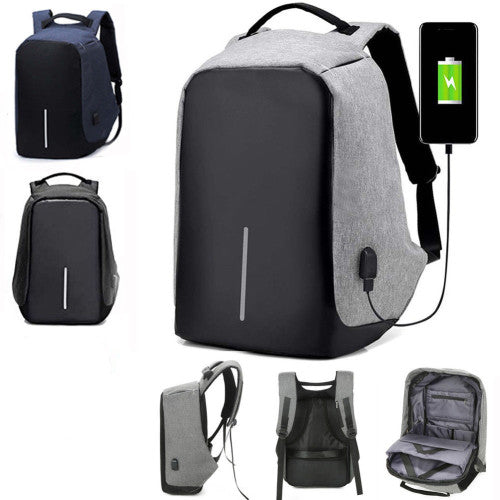 Mens Womens  Anti Theft Laptop Notebook Backpack + USB Charging Port (needs a USB power bank)  - Navy