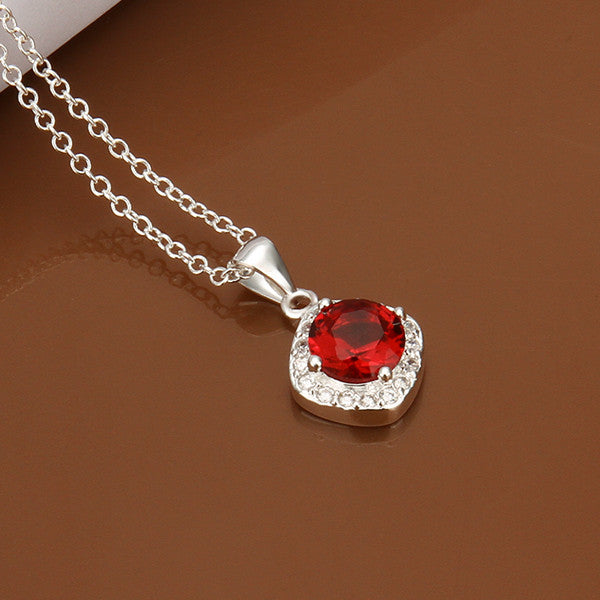 Silver Plated Red Crystal Necklace and Pendant