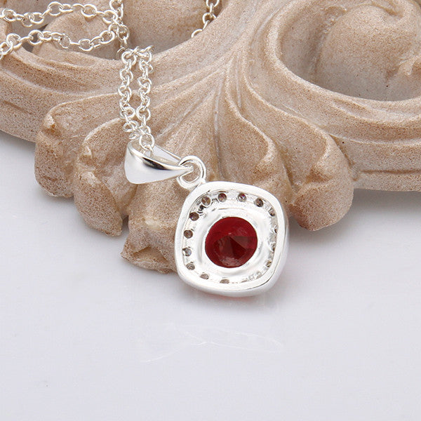 Silver Plated Red Crystal Necklace and Pendant