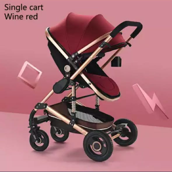 Baby Pram Stroller - 2 Positions Foldable Baby Pram -Maroon
