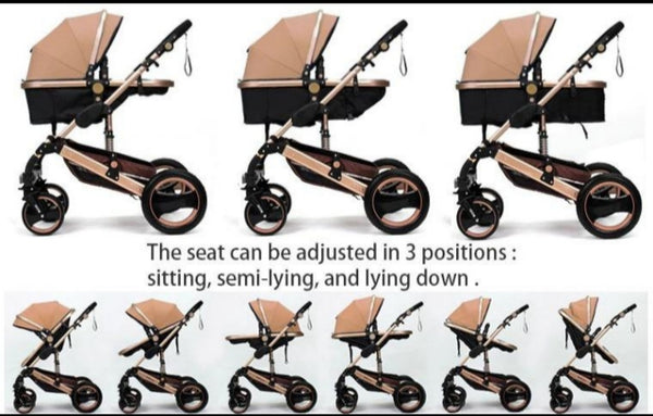 Baby Pram Stroller - 2 Positions Foldable Baby Pram - Grey/Pink