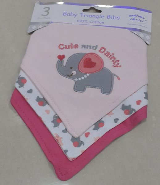 3 PACK TRIANGLE BIBS 'CUTE AND DAINTY'