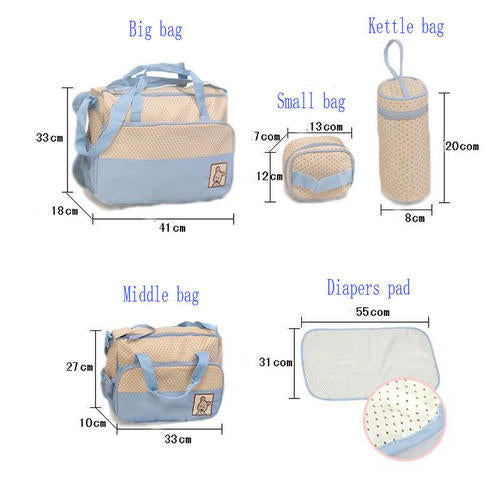 5pcs Baby Changing Diaper Nappy Bag - Blue