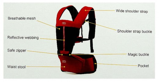 4 Position Premium Baby Carrier with Hip Seat 3-24months- Red Black