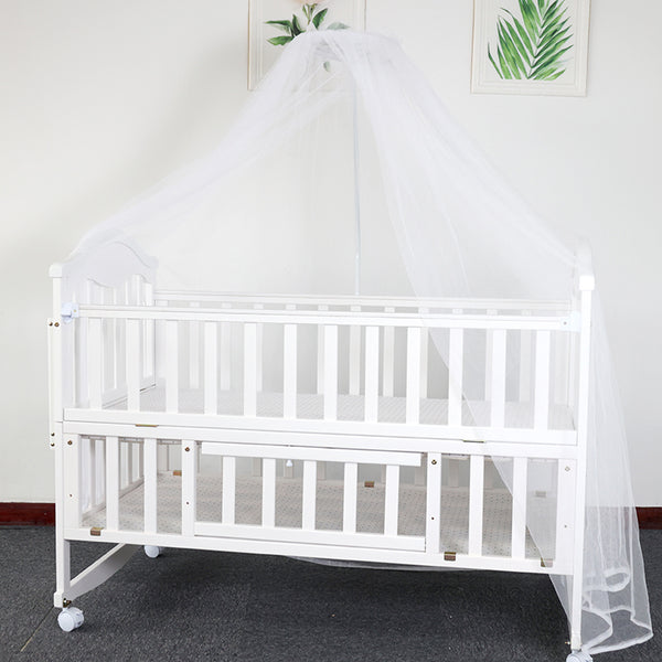 Solid Wood Baby Crib Cot with FREE Mattress - Model 716 - White