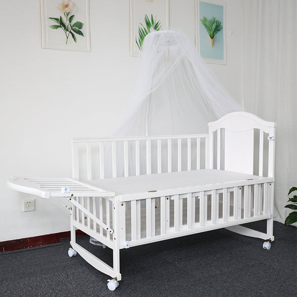 Solid Wood Baby Crib Cot with FREE Mattress - Large - White - Model 202