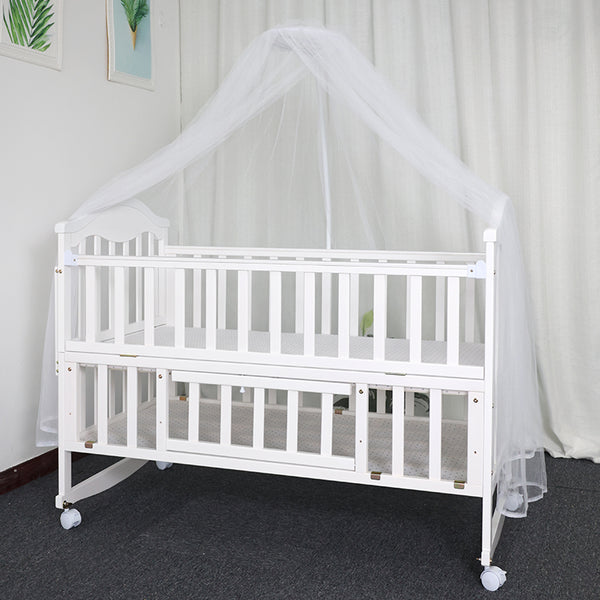 Solid Wood Baby Crib Cot with FREE Mattress - Large - White - Model 202