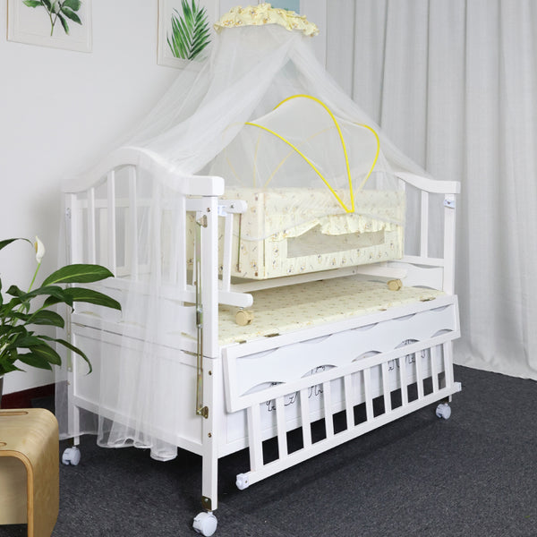 Solid Wood Store-me Baby Crib Cot with FREE Mattress- White- Model 209
