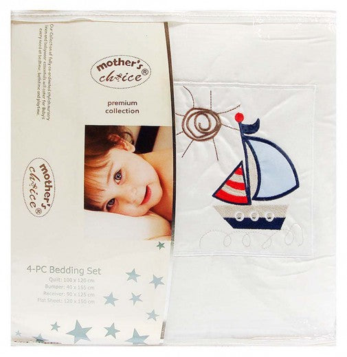 BABY 4 PIECE COT BEDDING SET BLUE BOAT