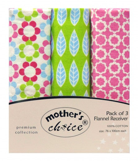 100% COTTON 3 PACK RECEIVING BLANKETS 'FLOWER'