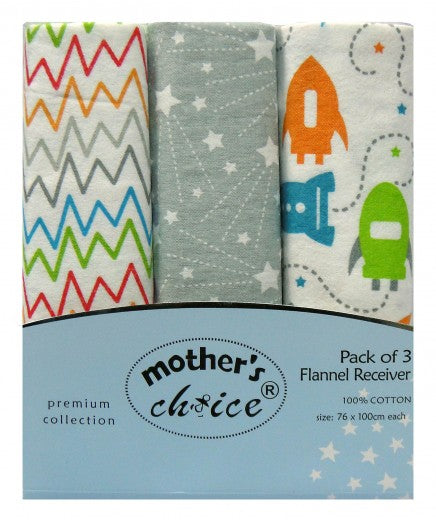100% COTTON 3 PACK RECEIVING BLANKETS 'SPACE'