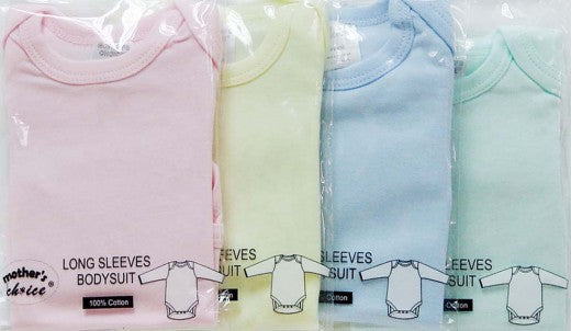 5pc Pastel Colour Baby Bodysuit vest - Long Sleeve