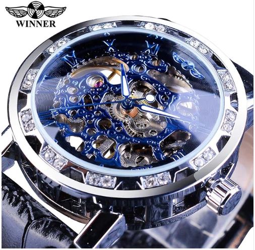 Automatic Skeleton Mechanical Watches Crystal Finish - Blue