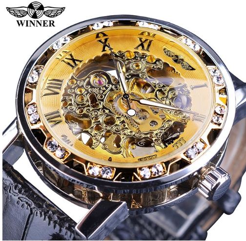 Automatic Skeleton Mechanical Watches Crystal Finish - Gold