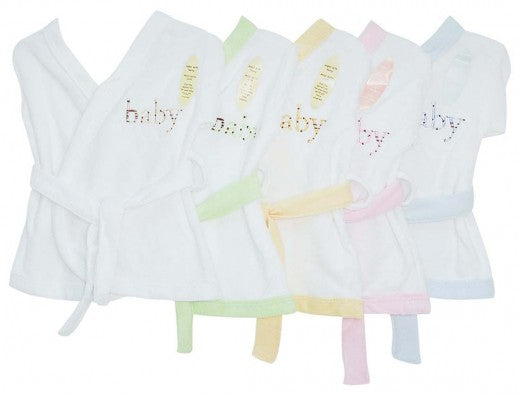 INFANTS BATH ROBES WHITE WITH ASSORTED TRIM