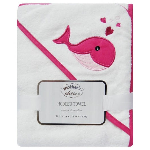 100% COTTON HOODED TOWEL 'PINK WHALE'