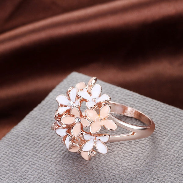 Pink Flower Enamel Rose Gold Ring