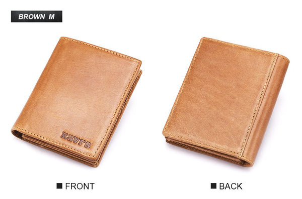 Men's Genuine Leather Everyday Wallet - Brown Vertical