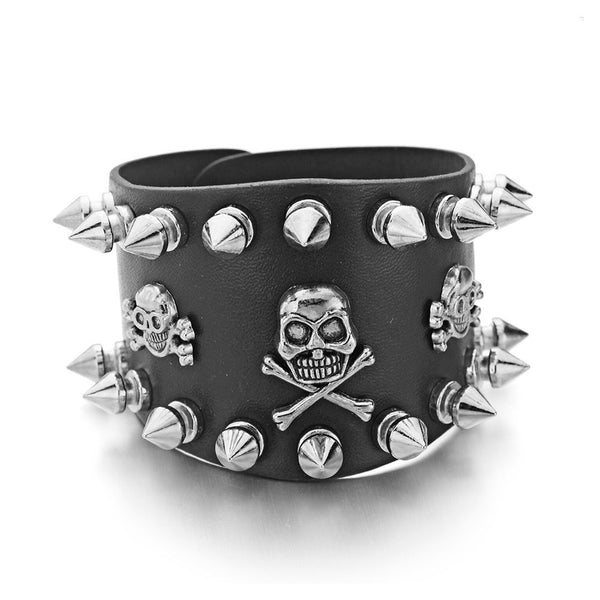 Unisex Skulls and Spikes Bracelet