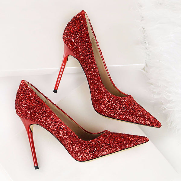 Ladies Glitter Heels - Red