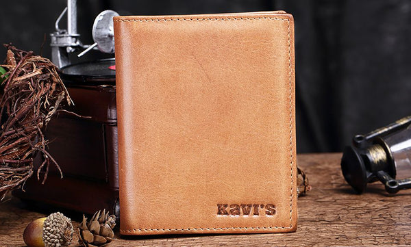 Men's Genuine Leather Everyday Wallet - Brown Vertical