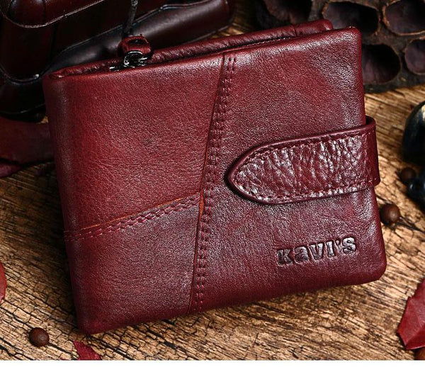 Men's Genuine Leather Vintage Wallet - Red Horizontal