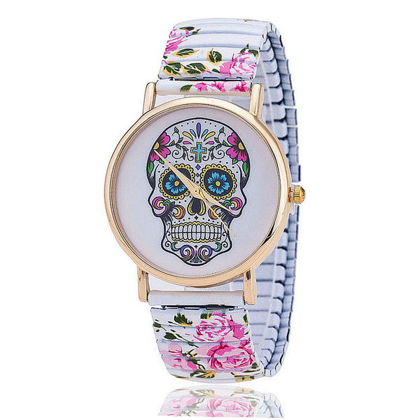 Ladies Skulls and Flowers Wrist Watch
