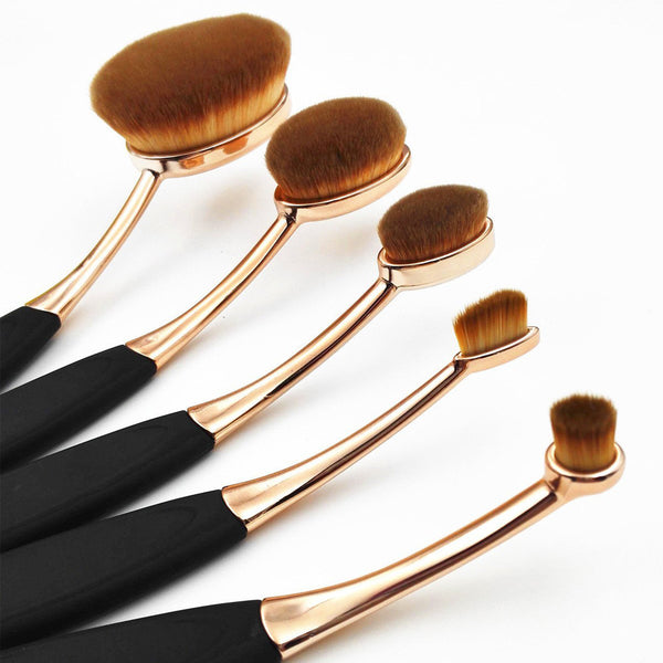 Toothbrush Shape Super Fine Hair Foundation Makeup Brush 5pc Set - Gold/Rose Gold