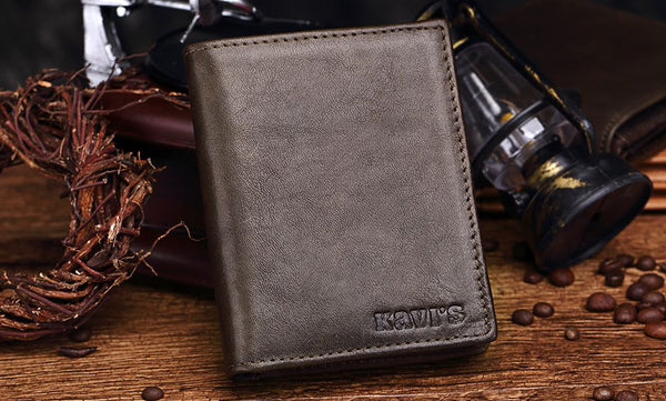 Men's Genuine Leather Everyday Wallet - Coffee Vertical