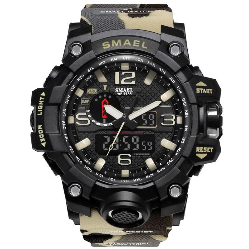 Smael Multifunctional Digital Analog Shock Resistant Chronograph Sports Watch - Khaki Camo
