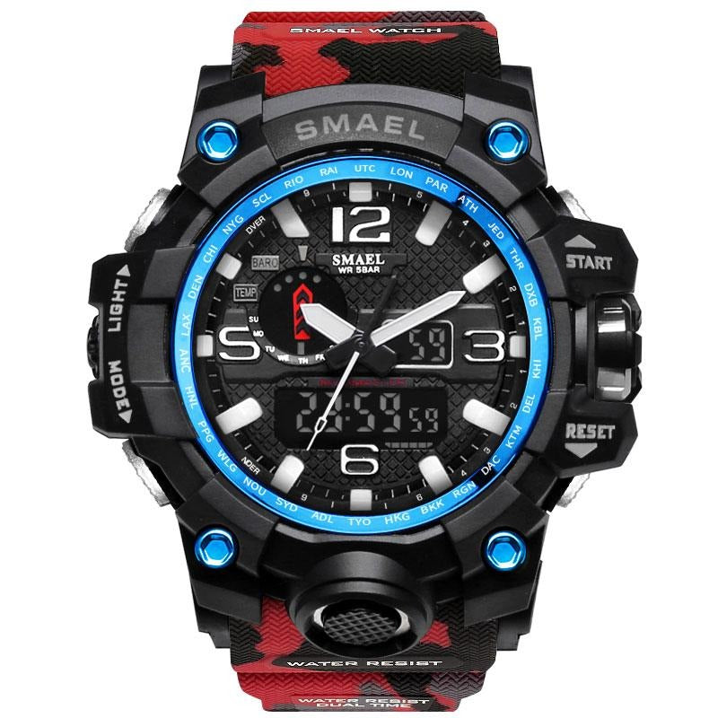 Smael Multifunctional Digital Analog Shock Resistant Chronograph Sports Watch - Red Camo