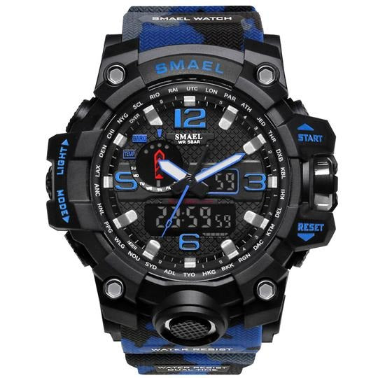 Smael Multifunctional Digital Analog Shock Resistant Chronograph Sports Watch - Blue Camo