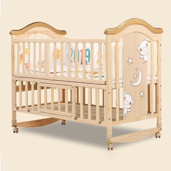 Solid Wood Baby Crib Cot with FREE Mattress - Natural - Model 716