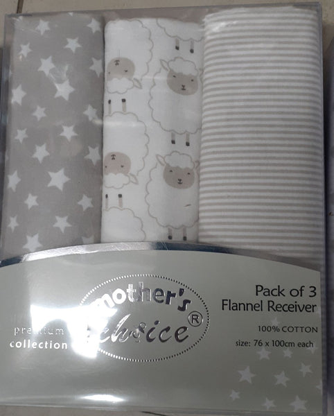 100% COTTON 3 PACK RECEIVING BLANKETS 'SHEEP'