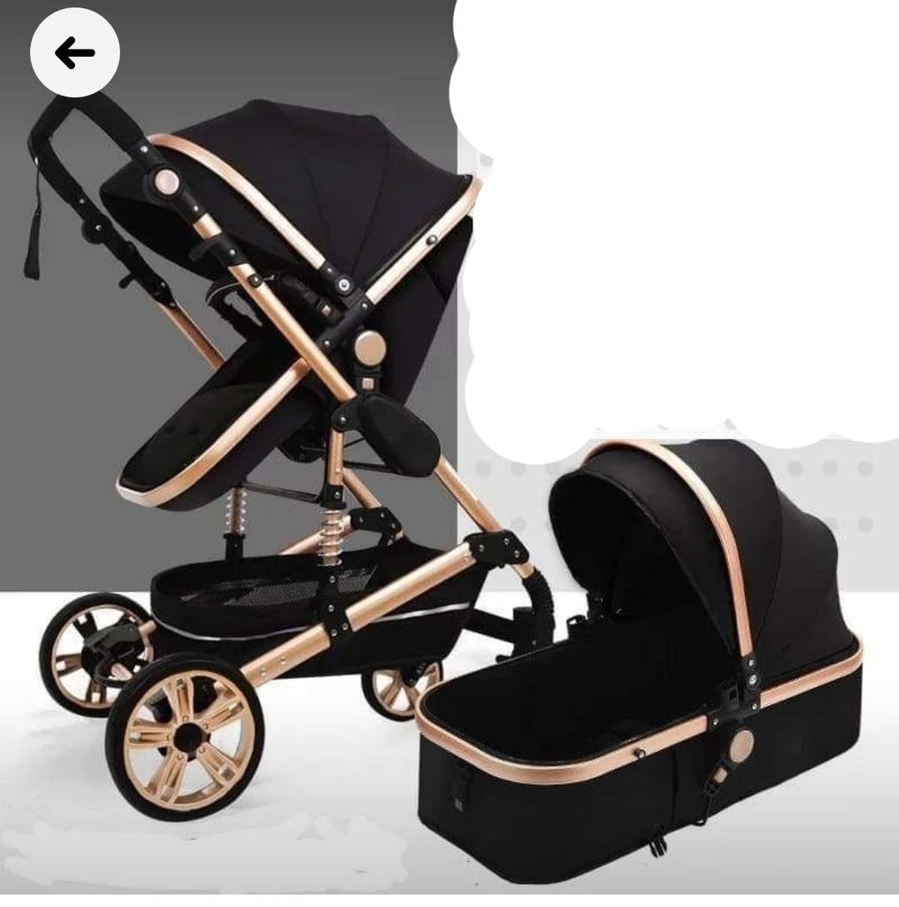 Baby Pram Stroller - 2 Positions Foldable Baby Pram - Black