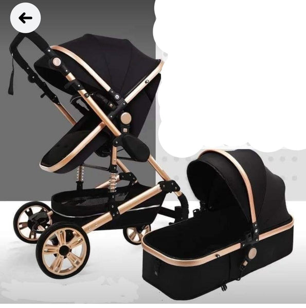 Baby Pram Stroller - 2 Positions Foldable Baby Pram - Black