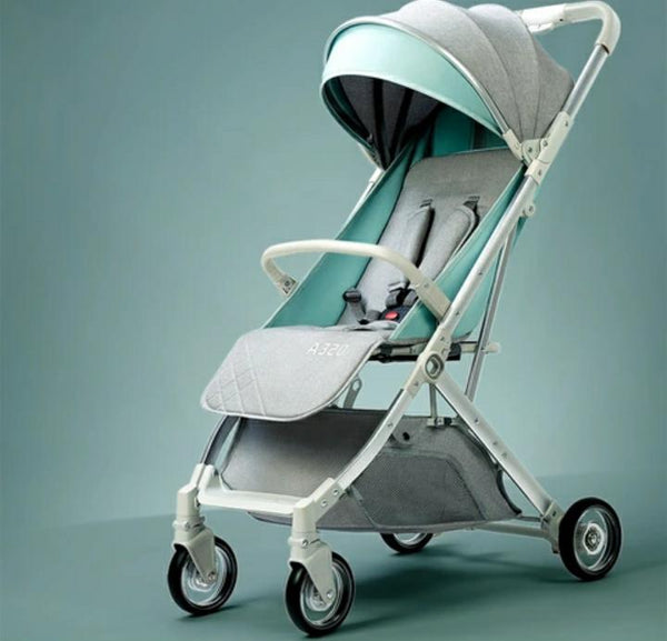 4 Wheel Cyne Ultra-Light Foldable Baby Stroller - Grey/Mint Green