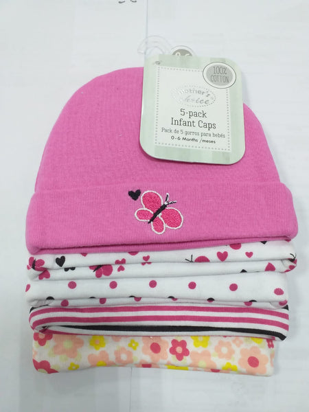 100% COTTON RIB 5PC HAT SETS 'PINK BUTTERFLY