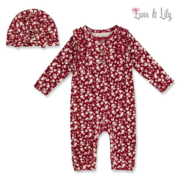 LUNA & LILY 2PC BABY GROWER AND HAT SET - RED
