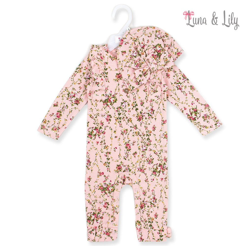 LUNA & LILY 2PC BABY GROWER AND HAT SET - PINK