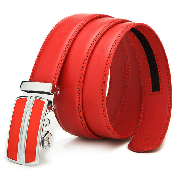 Leather Automatic Buckle Formal Belt - Red