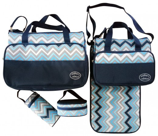 5pcs Baby Changing Diaper Nappy Bag - Blue waves