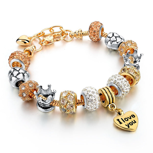 18K Gold Plated Pulsera Charm Bracelet - I Love You Style 5