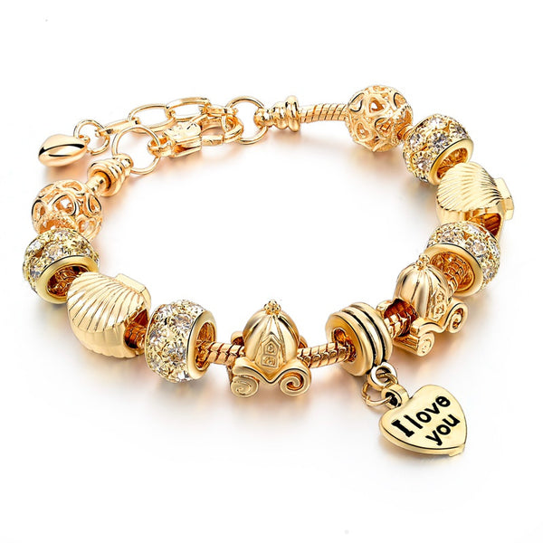 18K Gold Plated Pulsera Charm Bracelet - I Love You Style 1